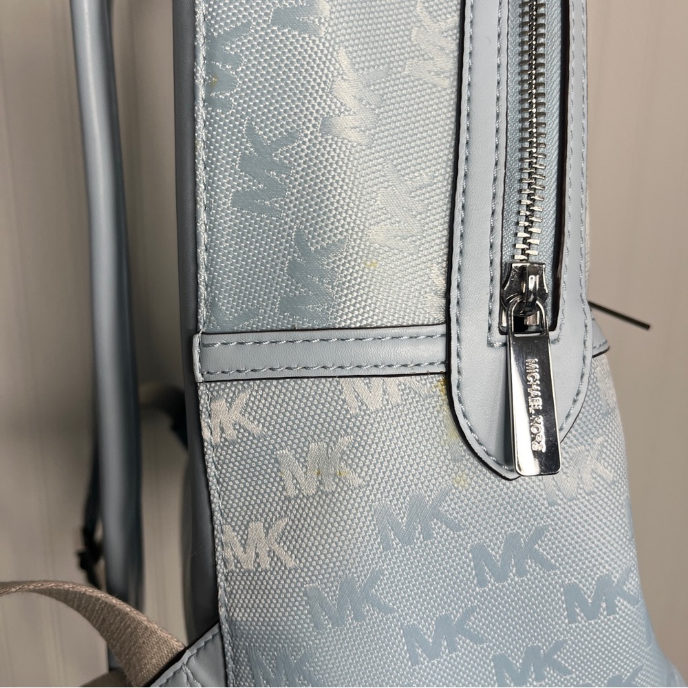 Michael Kors Sheila Large Woven Logo Nylon backpack Sky Blue Jacquard Laptop Bag - Picture 9 of 15